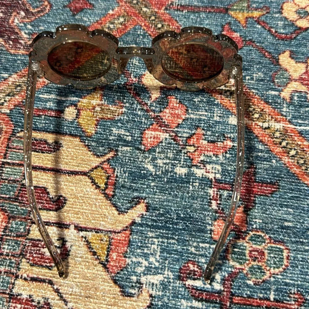 Toddler Girl Sunglasses Retro Flower Brown Sparkle